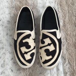 Tory Burch Slip on Sneakers in Black & Cream